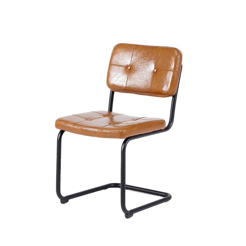 Modern Simple Leather Dining Chair with Metal Pipe