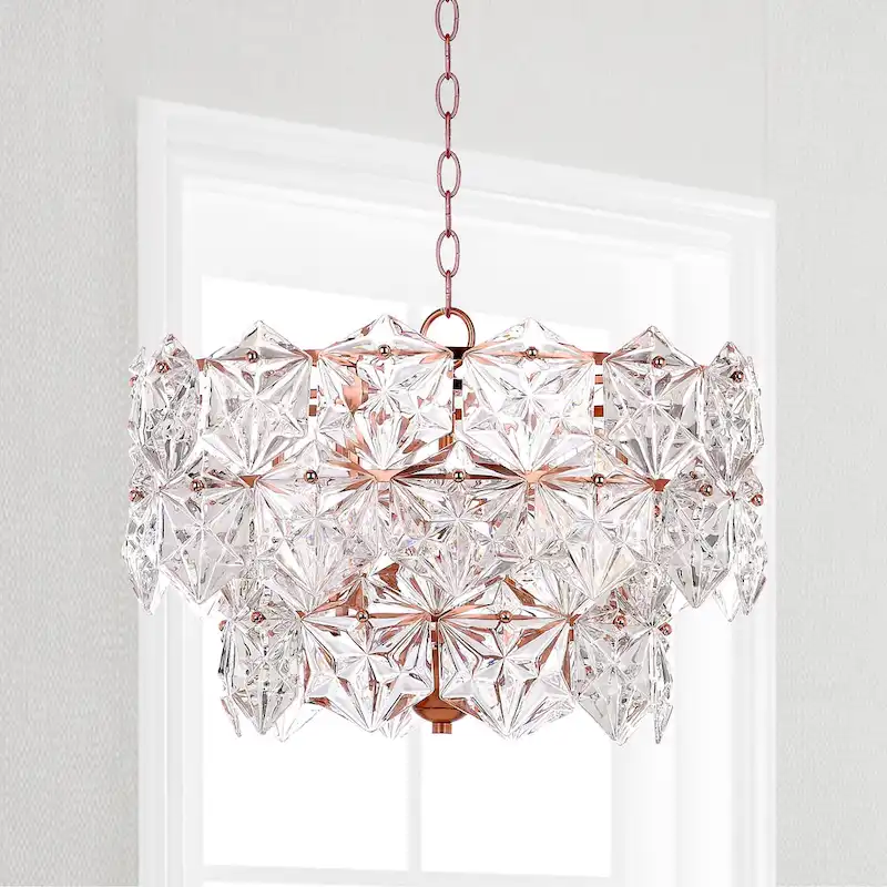 SAFAVIEH Lighting Regelinde Adjustable 4-Light Copper Crystal Pendant - 19  x 19  x 13-85  - Clear/Copper - 19Wx19Dx85H