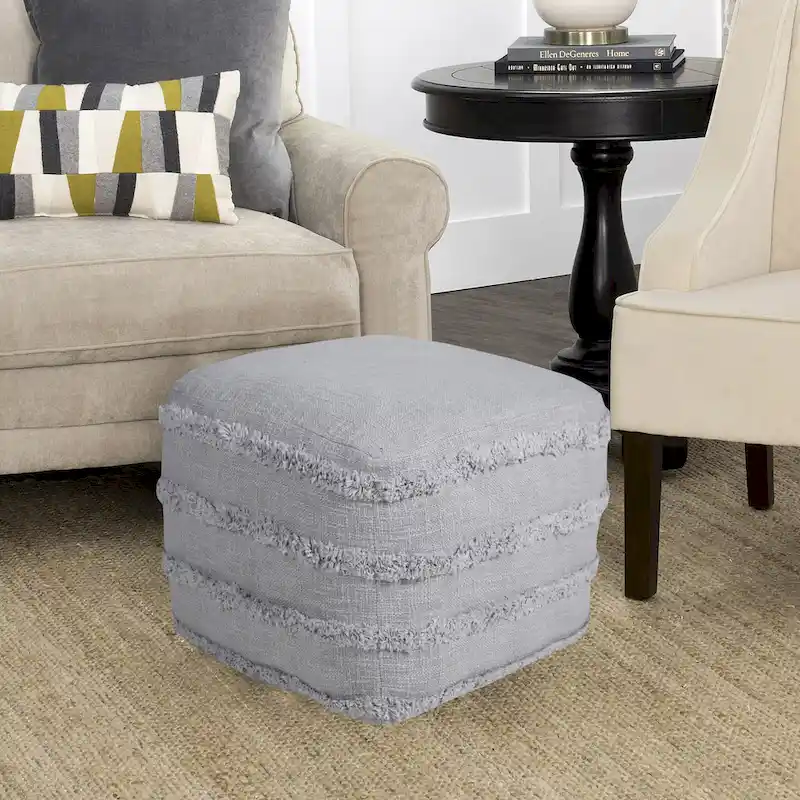 Sevita Solid Textured Stripe Pouf Ottoman