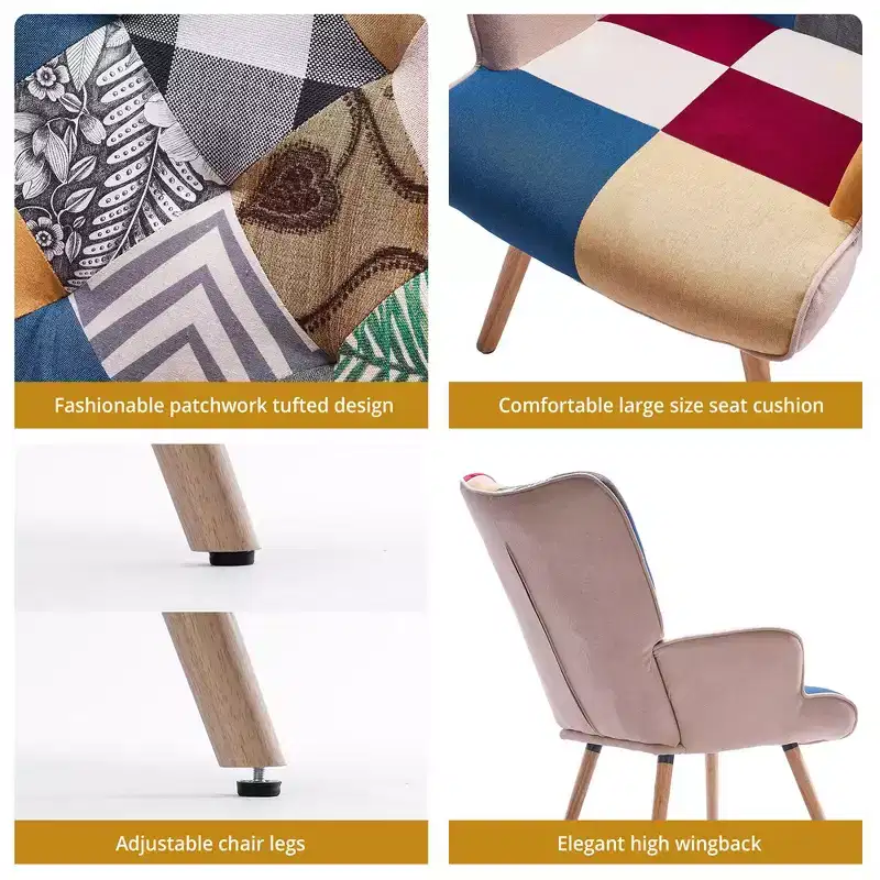 Peace Nest Upholstered Wingback Accent Chair & Rocking Chair with Rubberwood Legs & Rockers