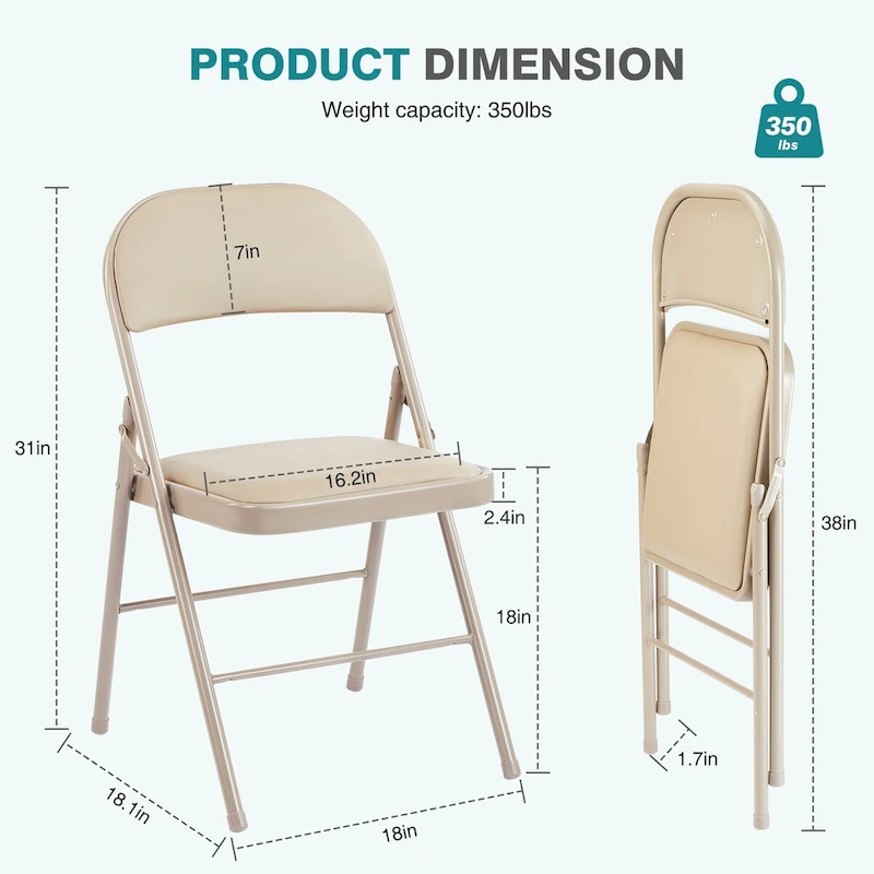 Leather Padded Folding Chairs, Sturdy Metal Foldable Chairs (Set of 2)