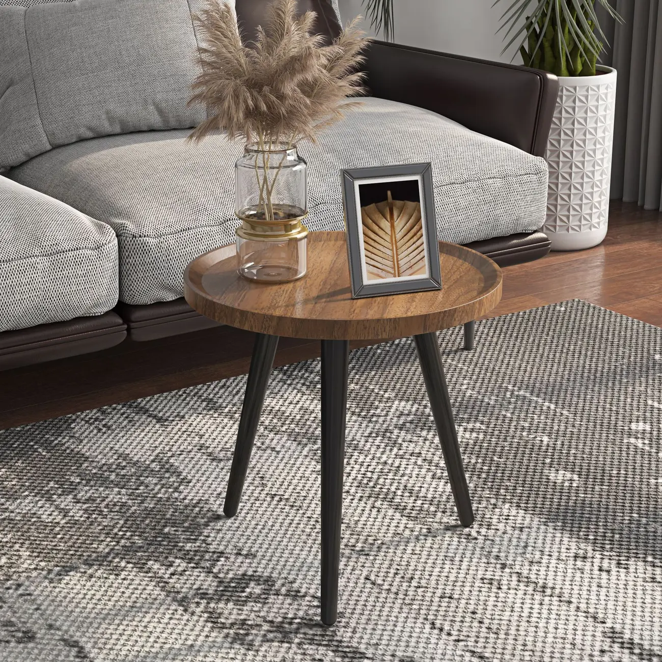 White Round Wooden End Table for Living Room