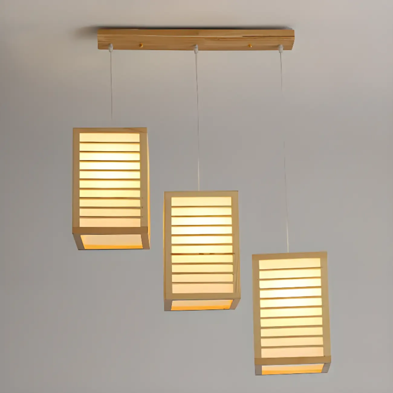 3 Light Island Pendant Light in Natural Wood with Rectangular Shape