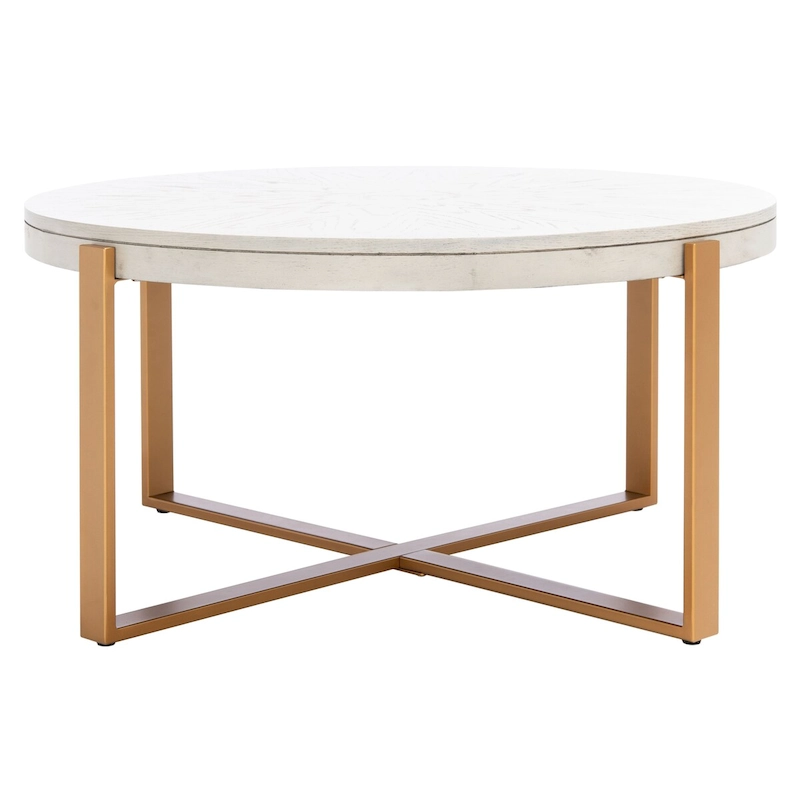 SAFAVIEH Deetta White Marble/ Black Round Coffee Table - 36 W x 36 D x 18 H - 36Wx36Dx18H