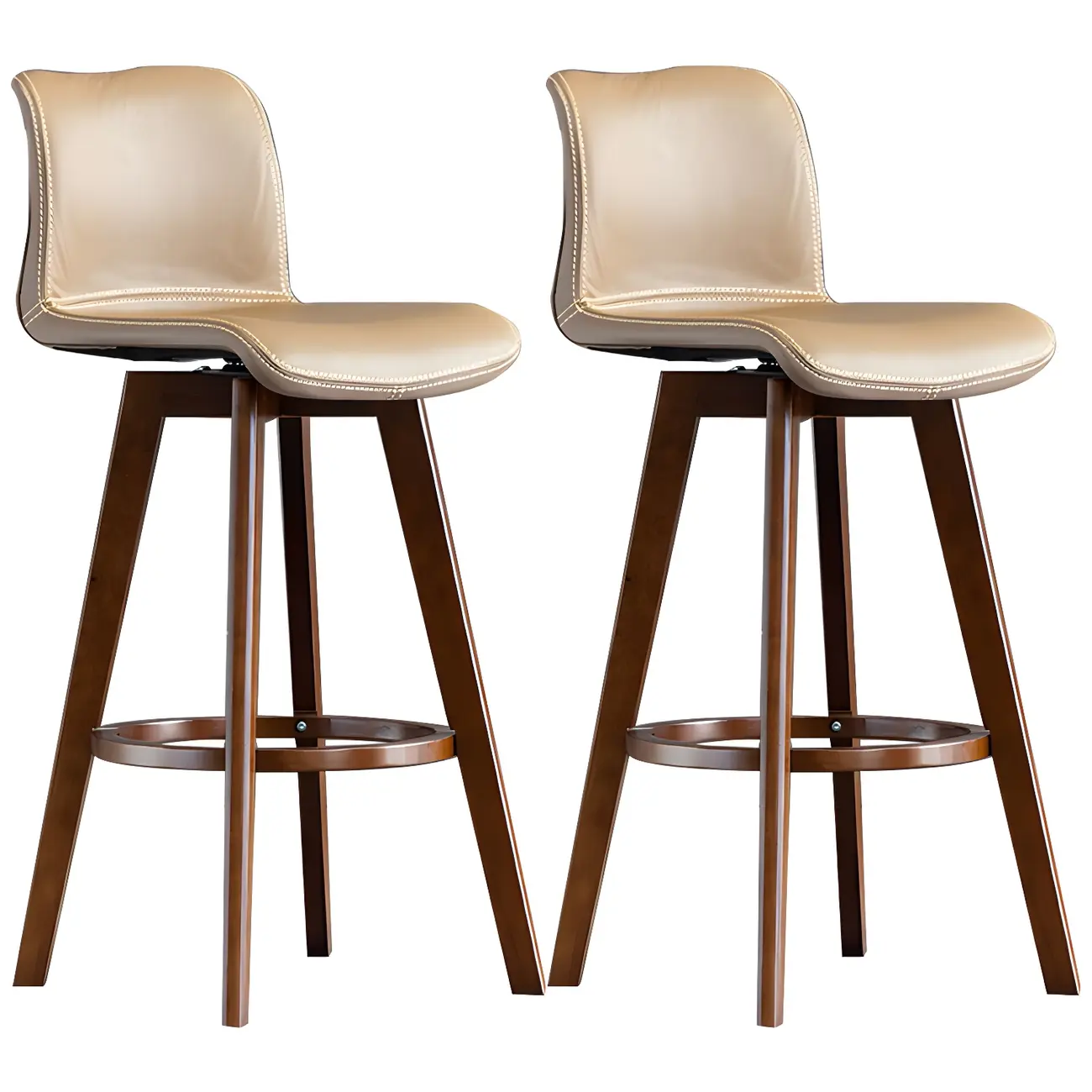 Mid-Century Distressed Leather Swivel Bar Stool with Back