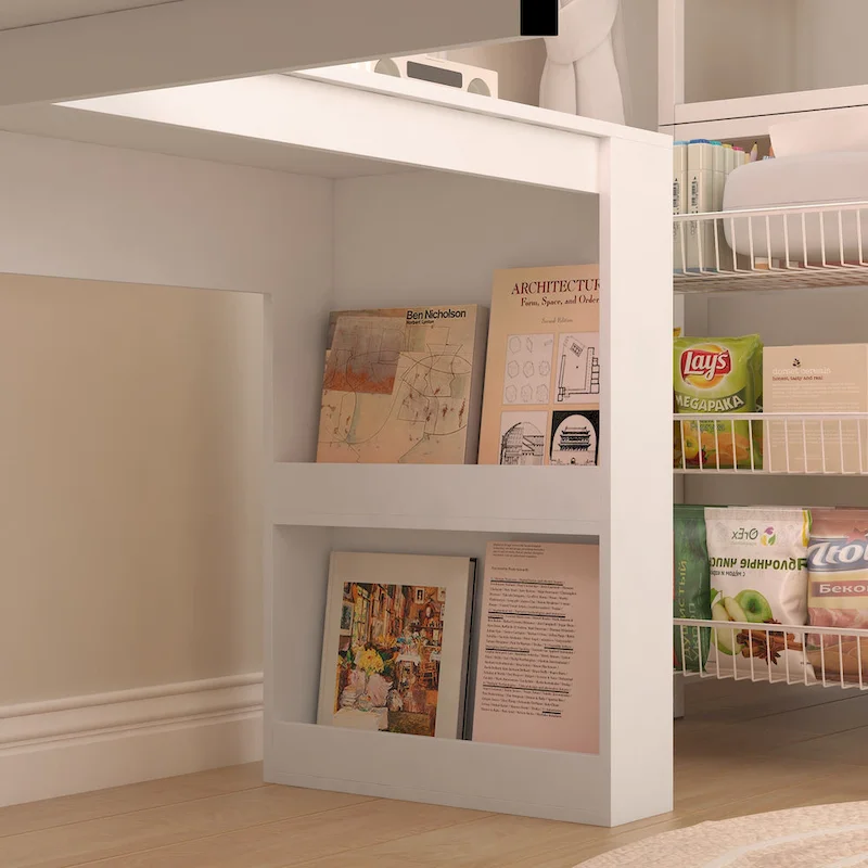 L-Shaped Computer Desk with Power Outlets, USB Ports, Drawers and Bookshelf