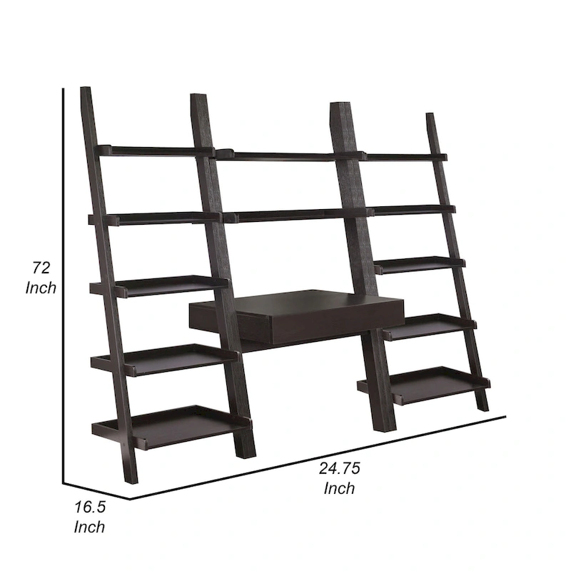 Api 3 Piece Angular Ladder Desk Set, 1 Drawer, 12 Shelves, Cappuccino Brown