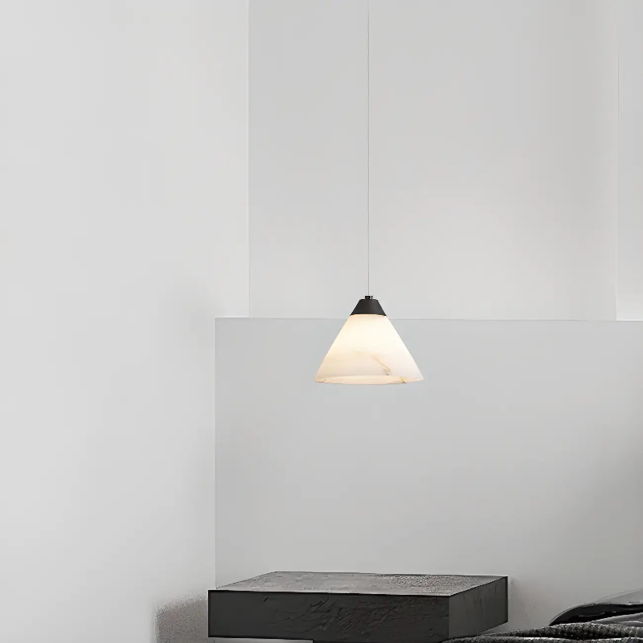 Modern Conical Alabaster White Bedroom Pendant Light
