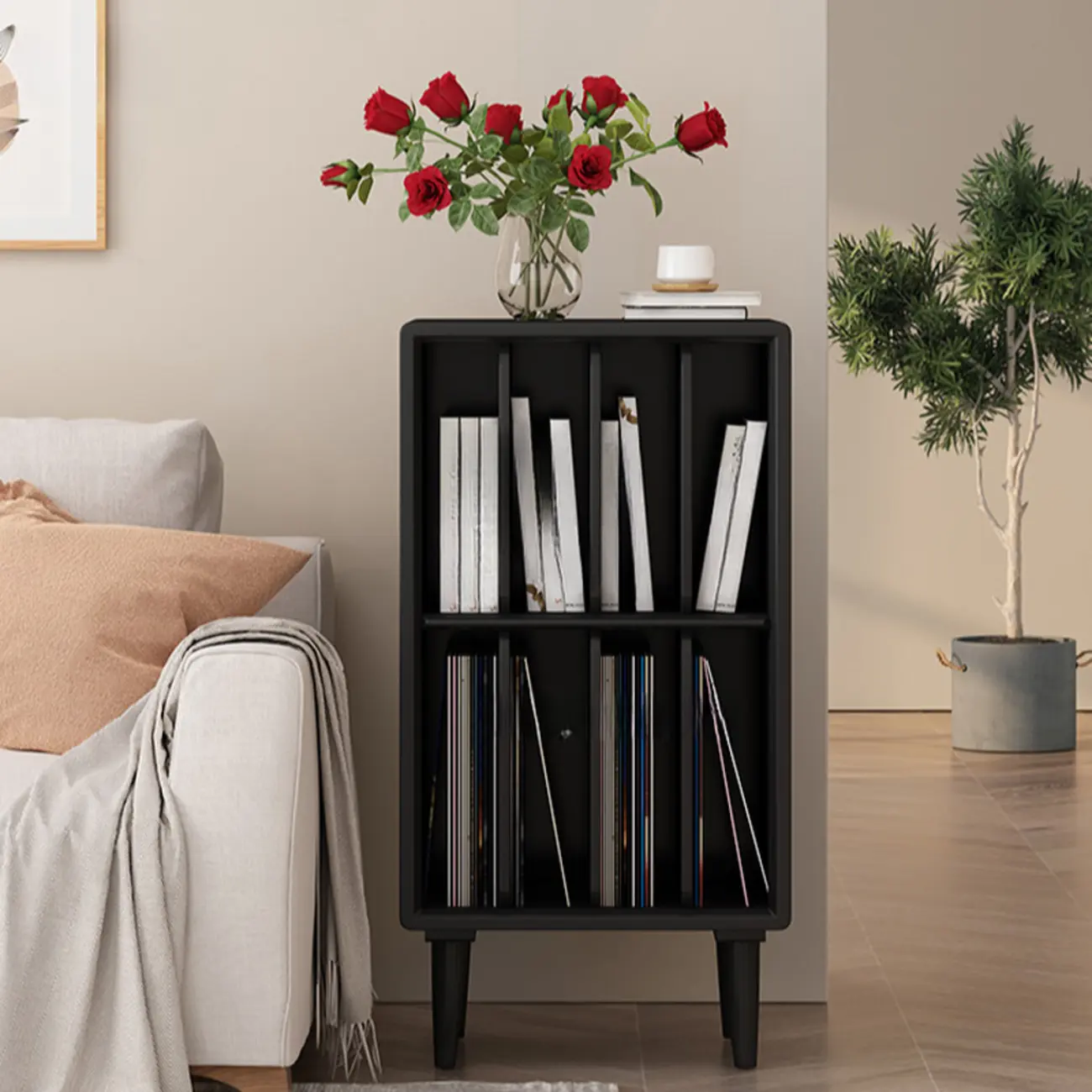 Vertical White Wood Multi-shelves Display Bookcase