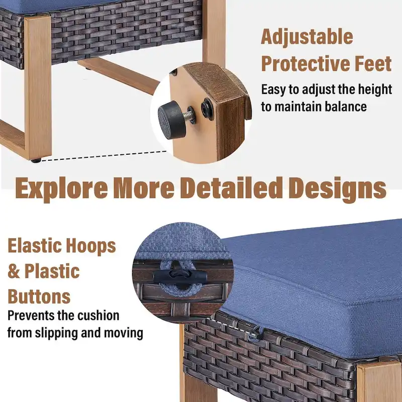 Gymojoy PE Rattan Chairs with Sofa Ottoman Set - Brown