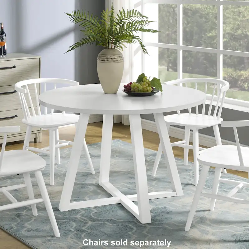 Roundhill Furniture Edo Round Dining Table, Trestle Base, White Finish
