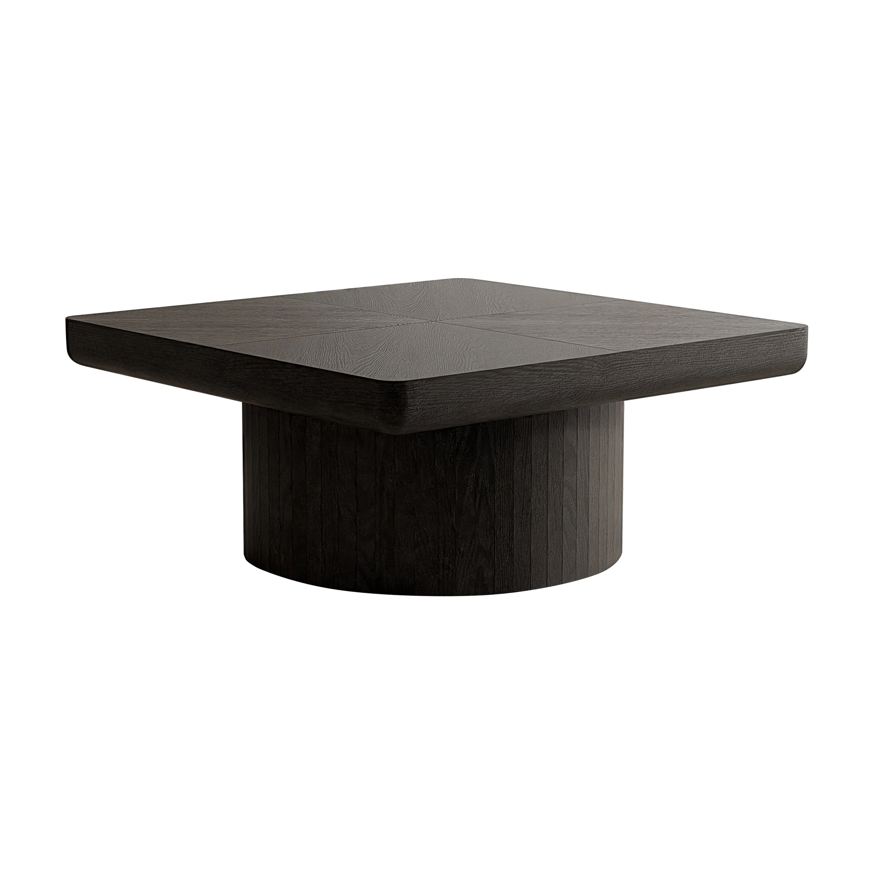 Modern Veneer 34.6'' Square Fluted Cylindrical Base Coffee Table