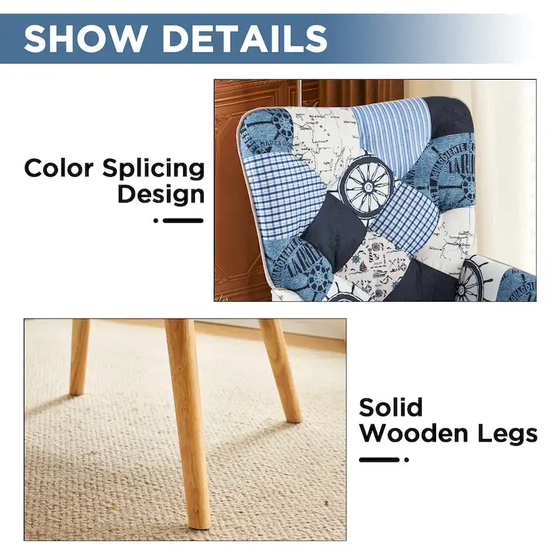 Linen Upholstered Modern Armchair Accent Chair with Wood Legs