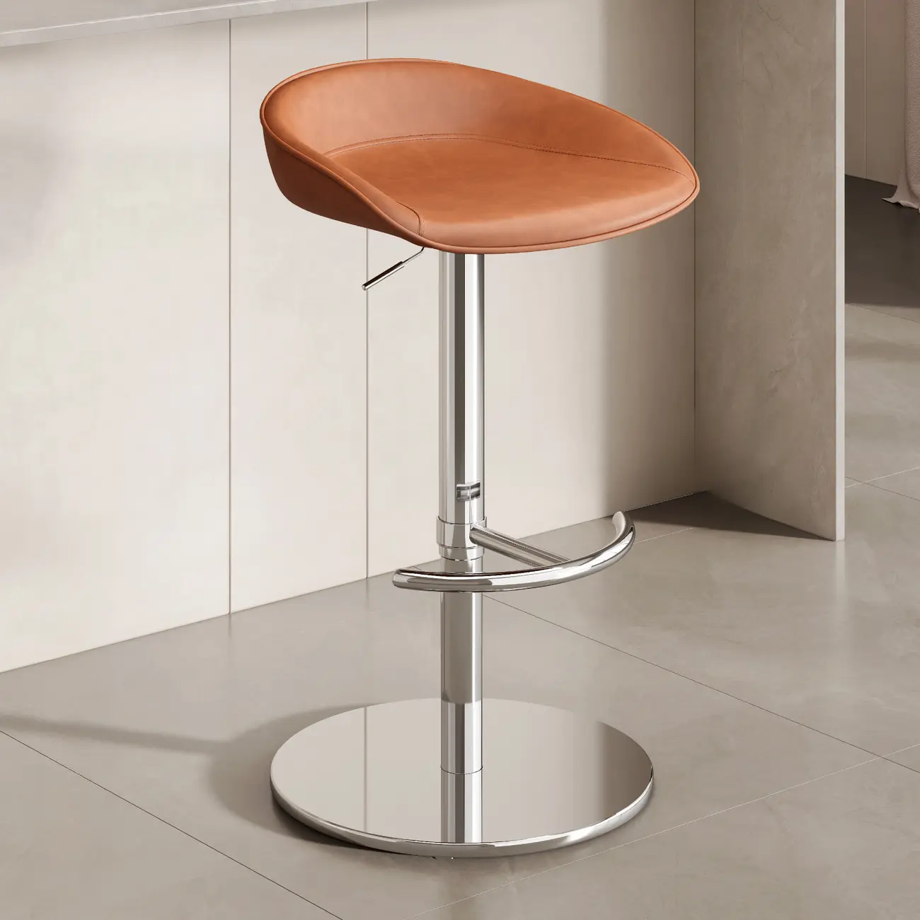 Industrial Modern Pedestal Leather Bar Stools