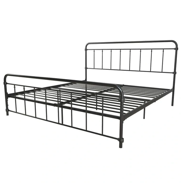 Vintage Black Metal Platform Bed Frame with Headboard and Footboard