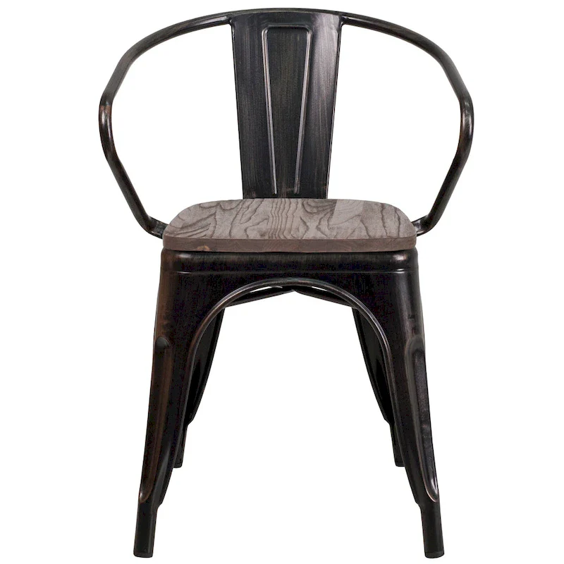 Metal Chair with Wood Seat and Arms