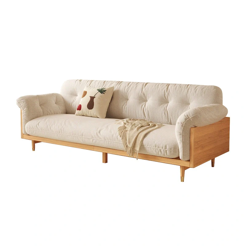 JASIWAY Modern 3-Seat Upholstered Cotton Linen Sofa,Beige