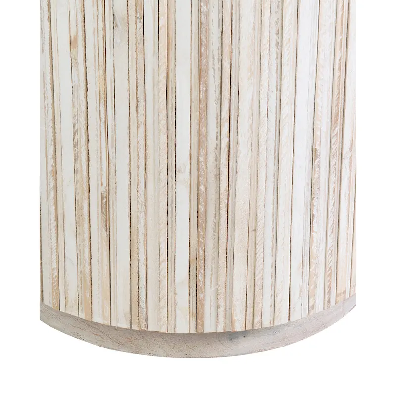 Distressed White Teak Wood Plank Drum Table by East at Main