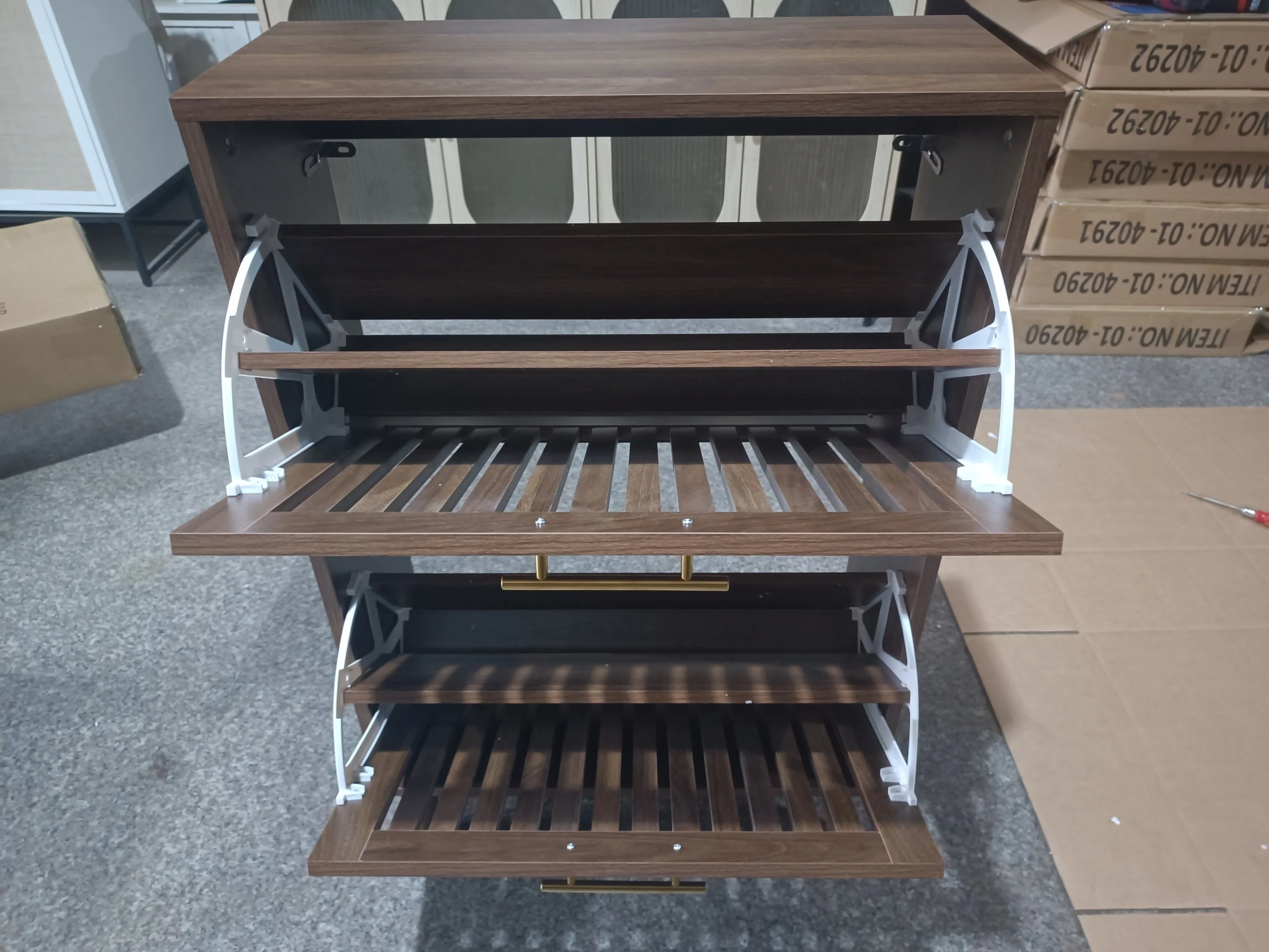 Medieval Modern Walnut Shoe Rack Entryway Cabinet