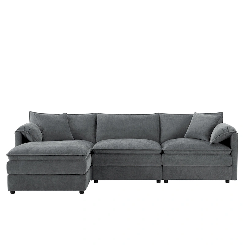 103.5 Chenille Sectional Sofa with 4-Seat L-Shaped Cloud Couch and Ottoman & Pocket Spring Cushions (330lb Capacity)