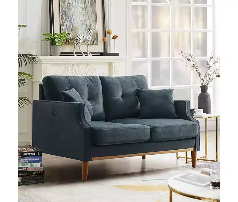 GDFStudio Camain 56.7 Waterproof Button Tufted 2 Seater Sofa with Wood Legs
