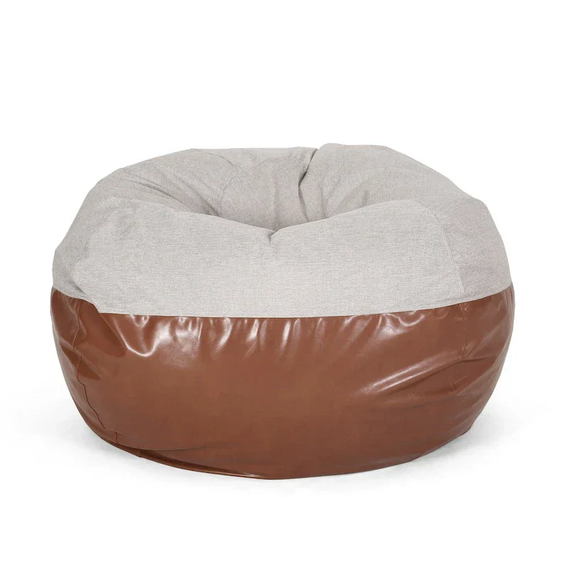 Ohnstad Modern 5 Foot Two Toned Fabric and Faux Leather Bean Bag by Christopher Knight Home