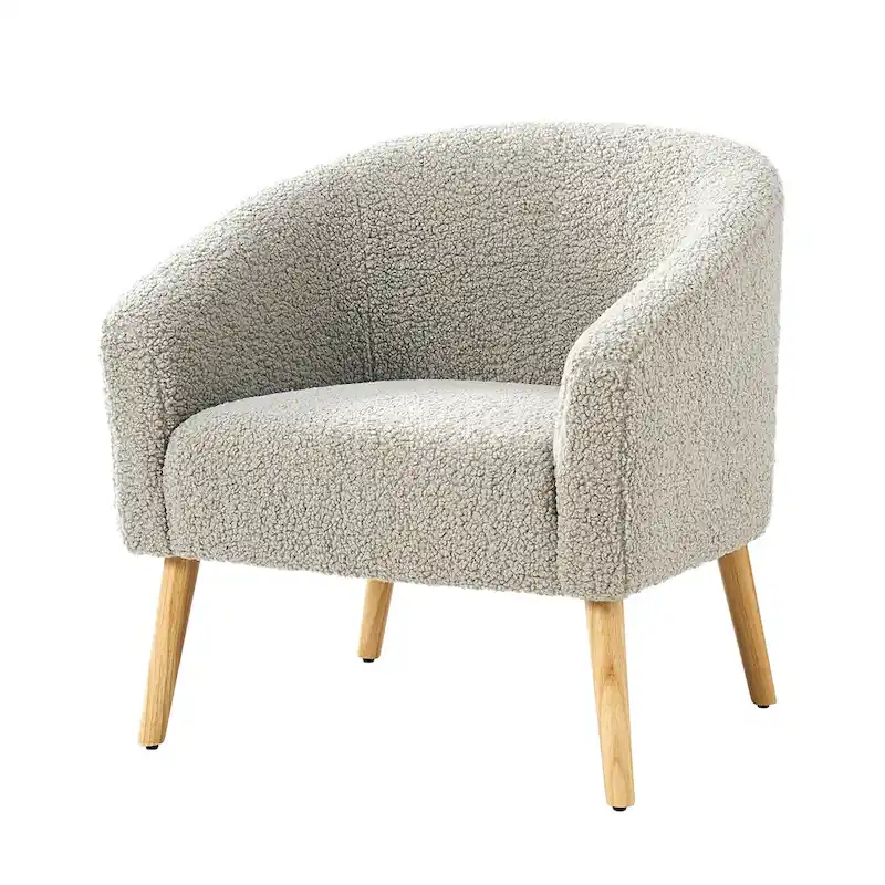 Modern 31W Boucle Armchair with Solid Wood Legs