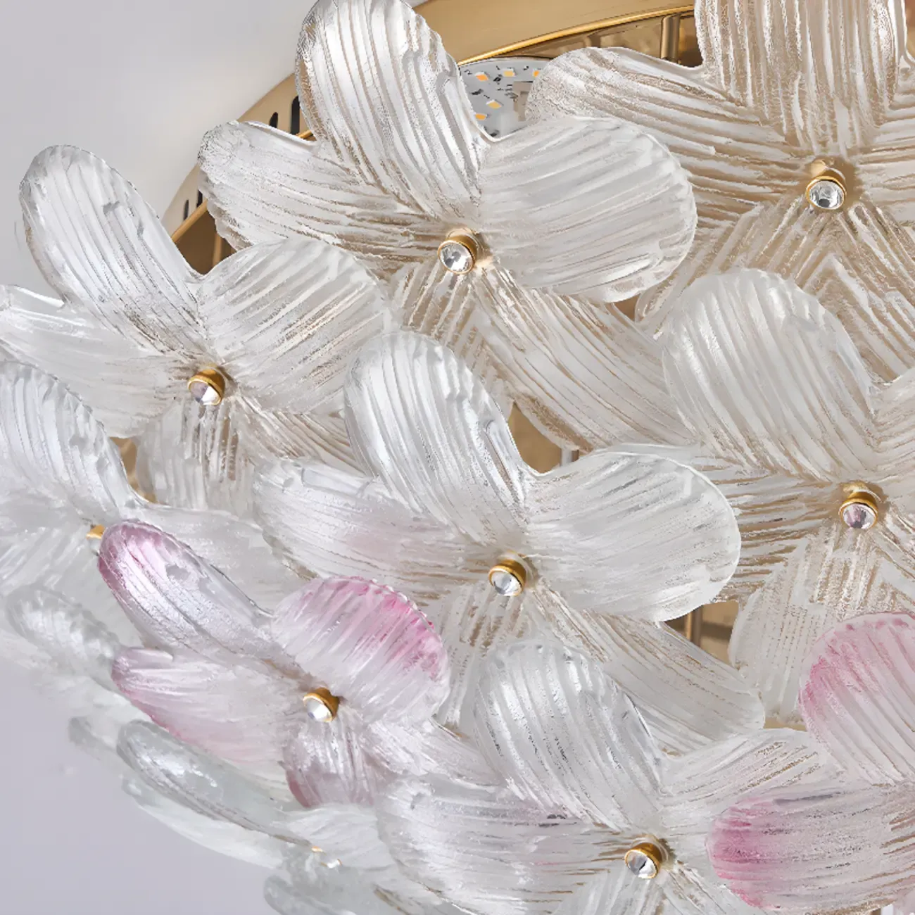 Glass Flower Shape Aureate Stainless Fixture Flush Mount Ceiling Light