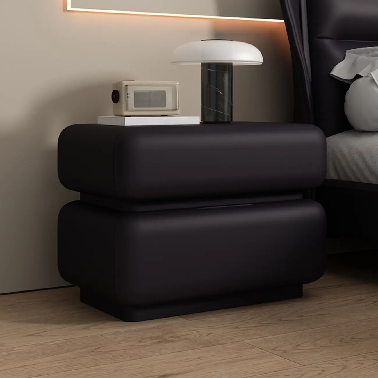 Modern Off-White Faux Leather 2-Drawer Nightstand