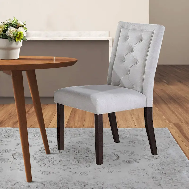 26 Inch Wood Dining Chair with Button Tufted Padded Back, Set of 2, White