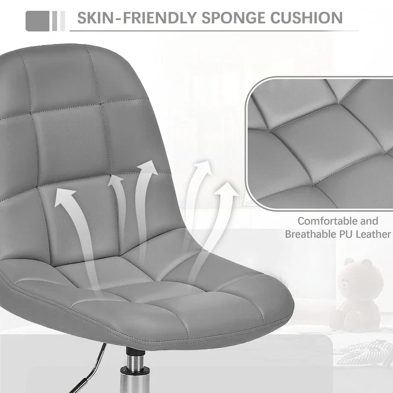 Armless Home Office Chair, Height Adjustable Computer Desk Chair with Wheels