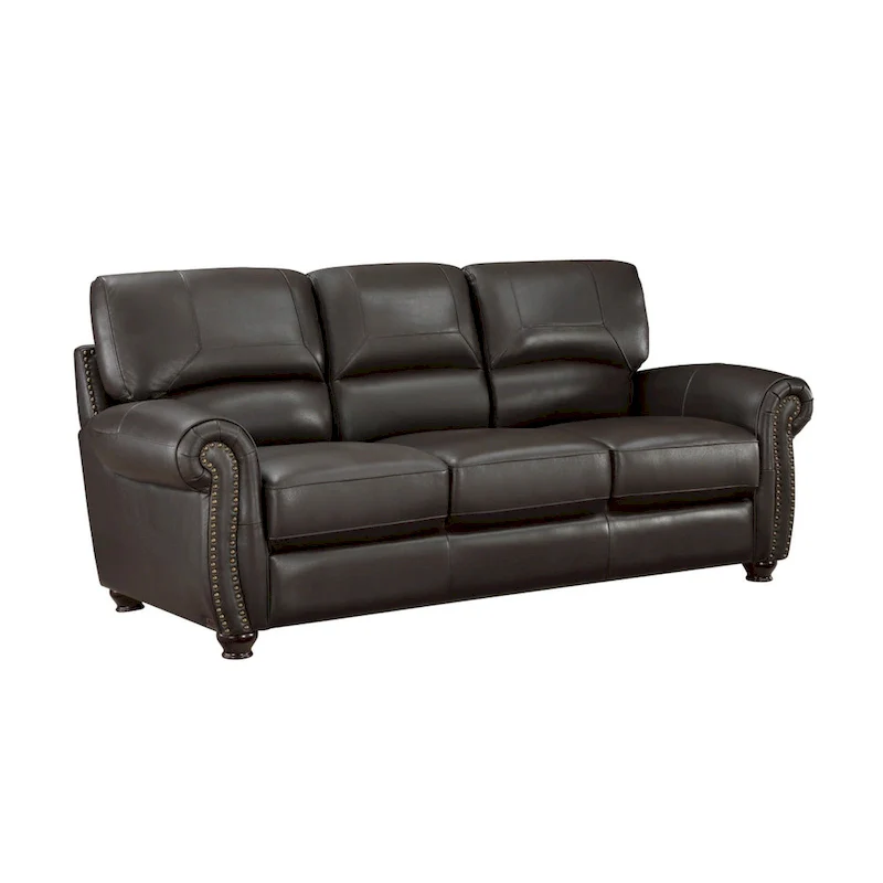 84 Inch Sofa, Dark Brown Top Grain and Faux Leather, Solid Wood