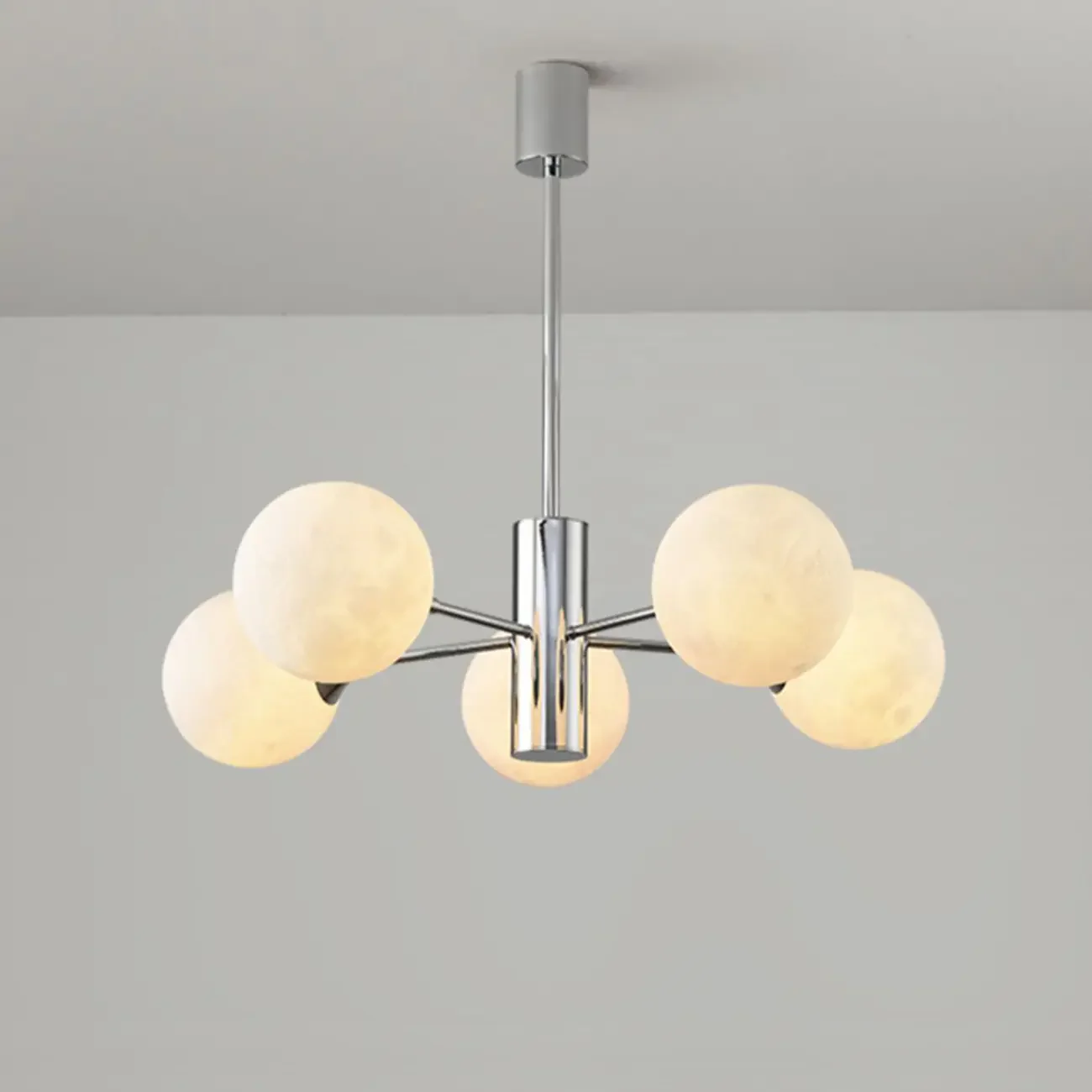 Modern Chrome Sputnik Chandelier with Globe Lampshade