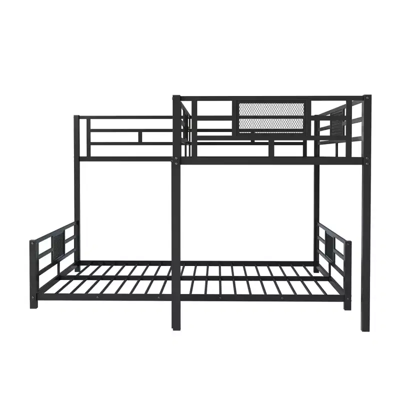 Twin over Full L-shaped Metal Bunk Bed with Ladder and Guardrail -ModernLuxe