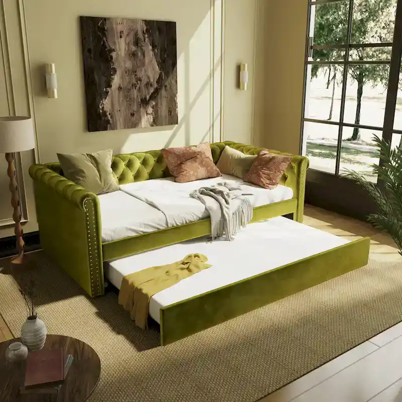 Christopher Knight Home - Augusta Velvet Upholstered Tufted Daybed with Trundle Design