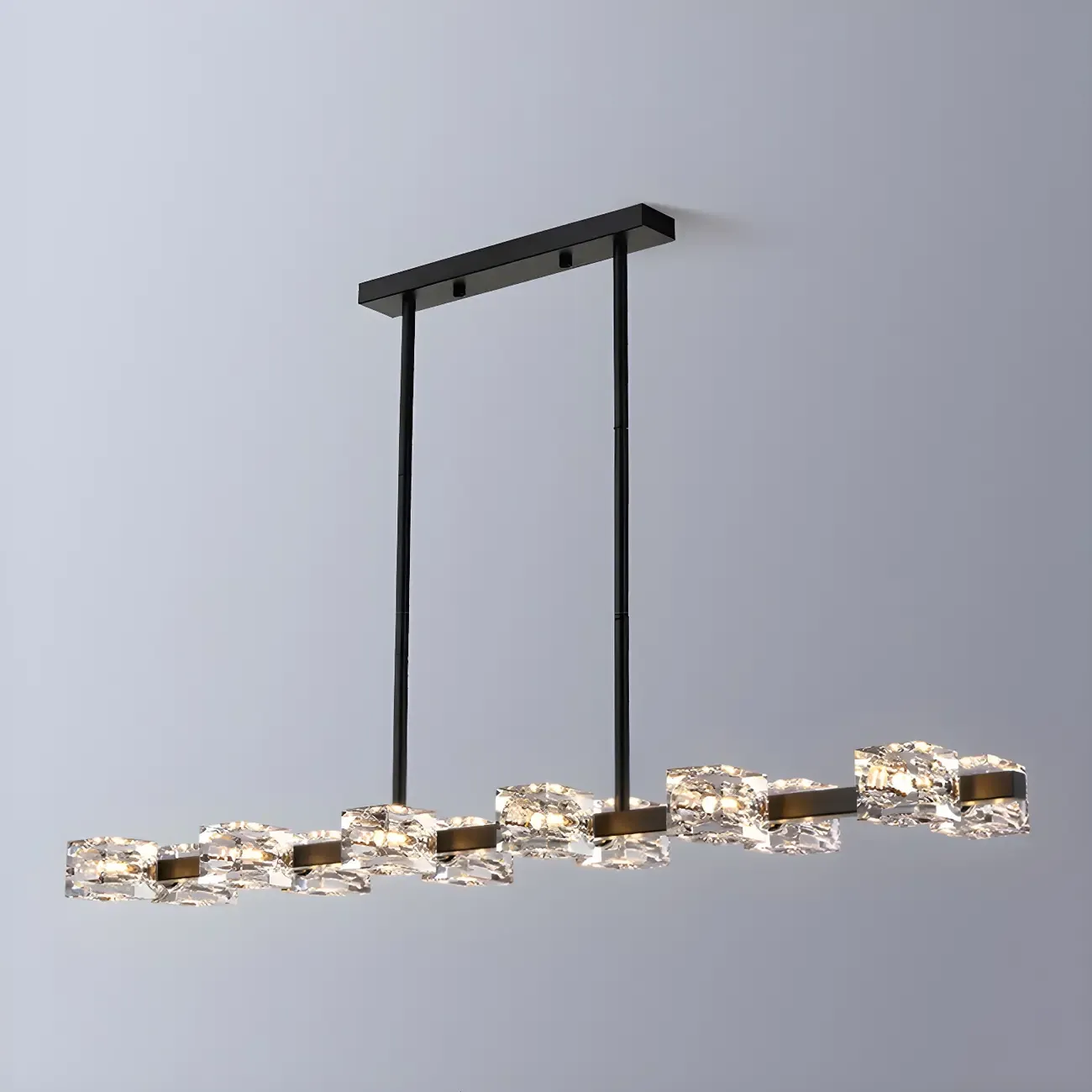 Adjustable Gold/Black Rectangle Crystal Island Chandelier