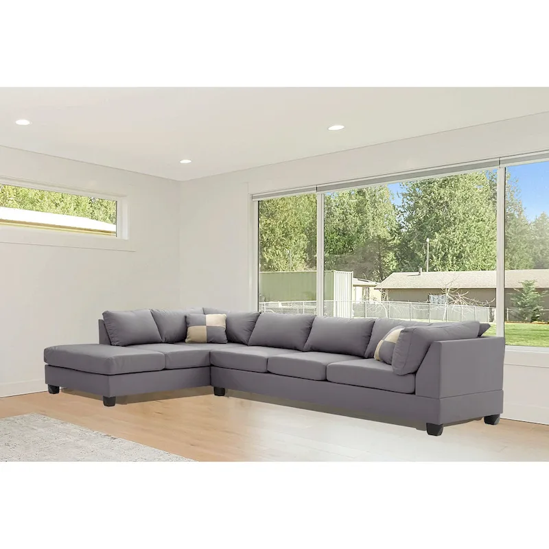 Malone 111 in. Faux Leather 4-Seater Sectional Sofa with 2-Throw Pillow - 111L x 78W x 34H