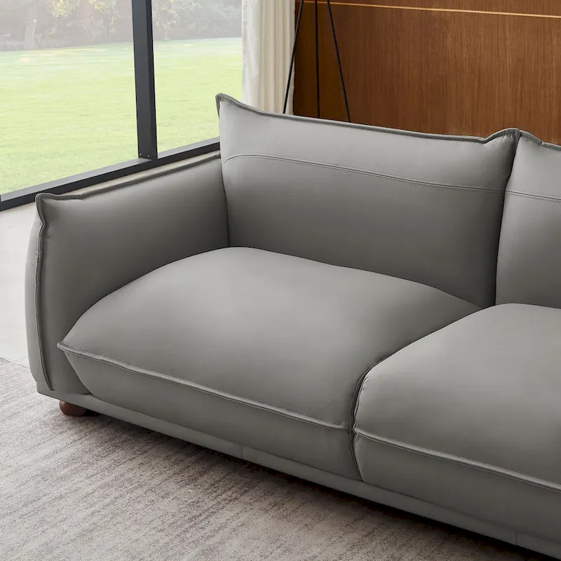 Manar Mid-Century Modern Luxury Genuine Leather Couch