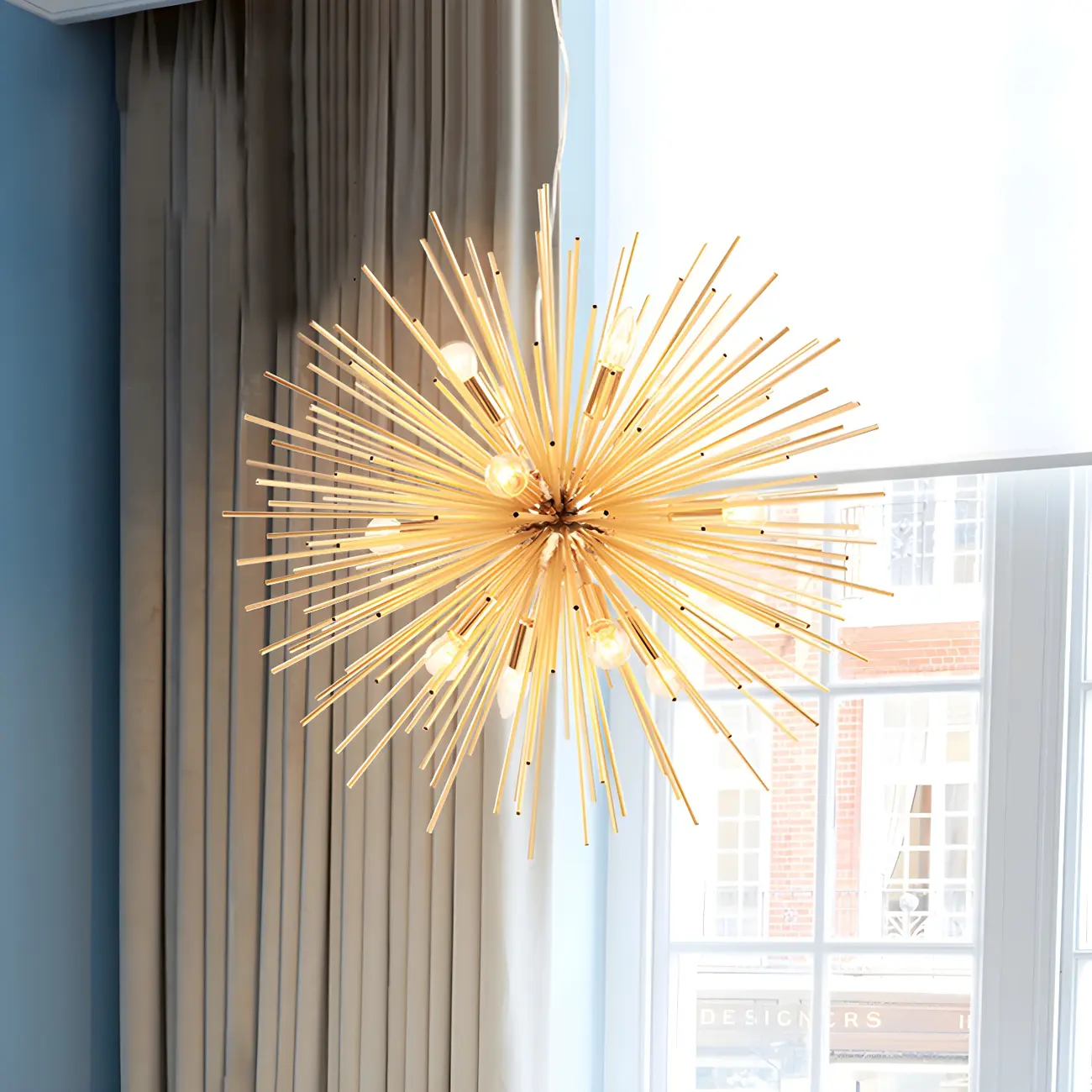 Modern Metal Round Gold Starburst Chandelier