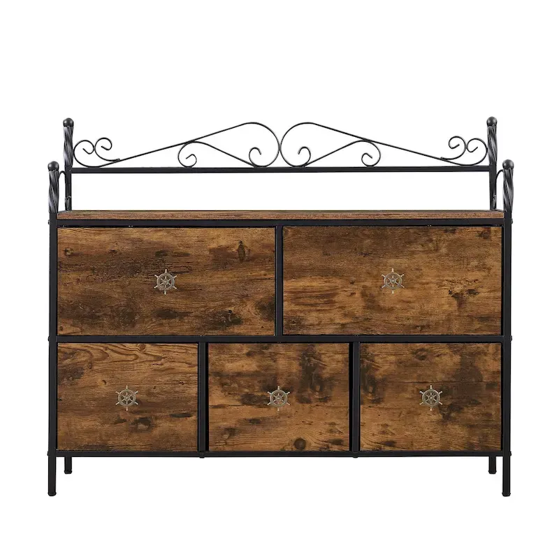 4-Pieces Bedroom Set with Drawer and Nightstands Set of 2, 5-Drawer Dresser, Brown/Grey Set