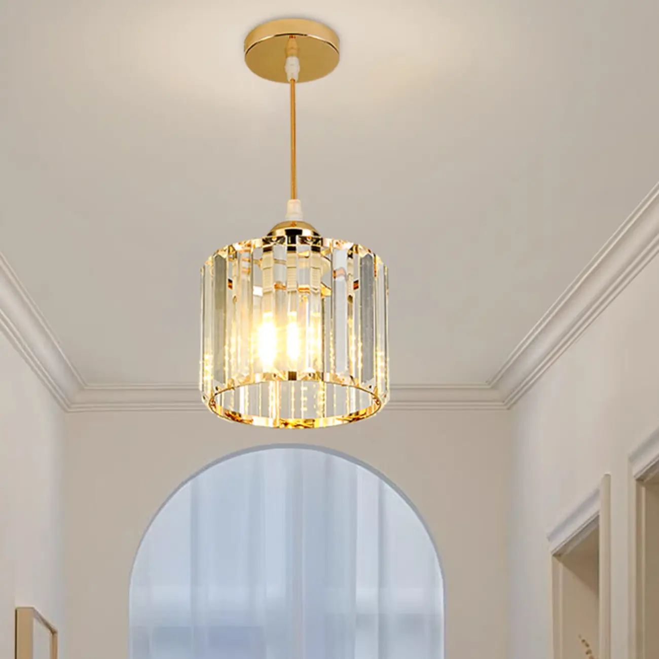 Art Deco Gold Metal Crystal Geometric Pendant Light