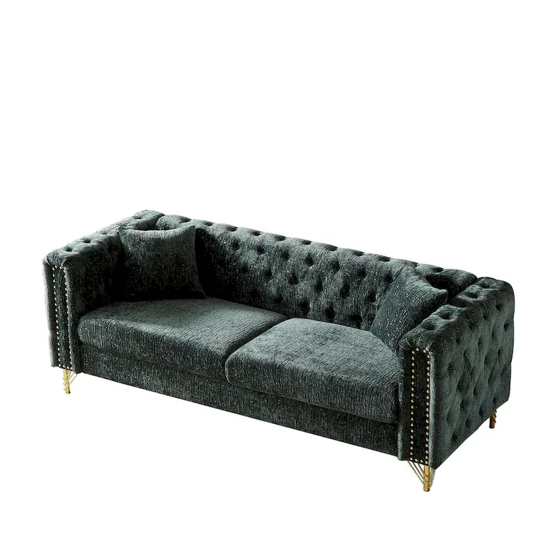 Chenille Tufted Upholstered 3-seater Sofa with Metal Legs