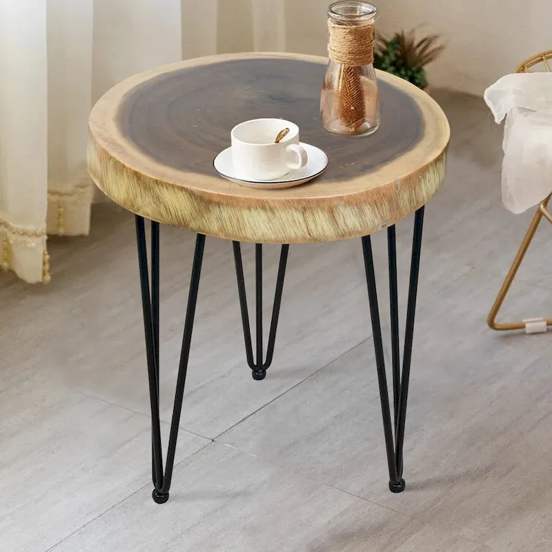 Natural Solid Wood Round End Table Coffee Table