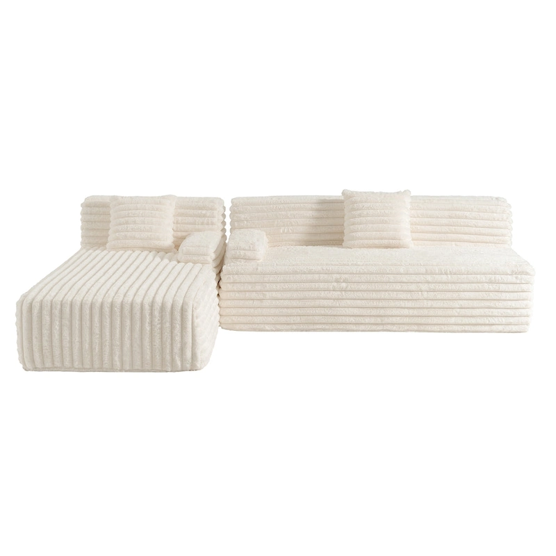 110 Faux Fur Cloud 3-Seater sat L-Shaped Sectional Sofa with Two Included Throw Pillows