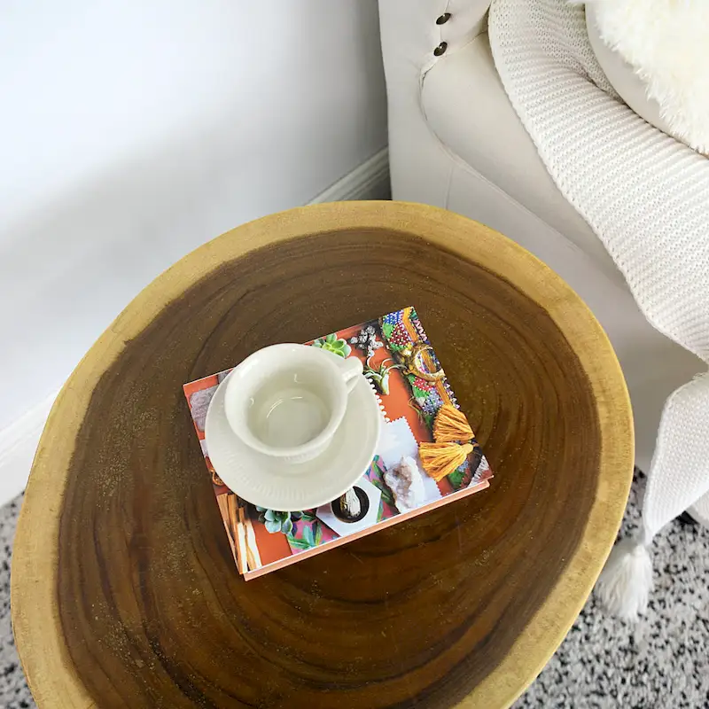 Natural Solid Wood Round End Table Coffee Table