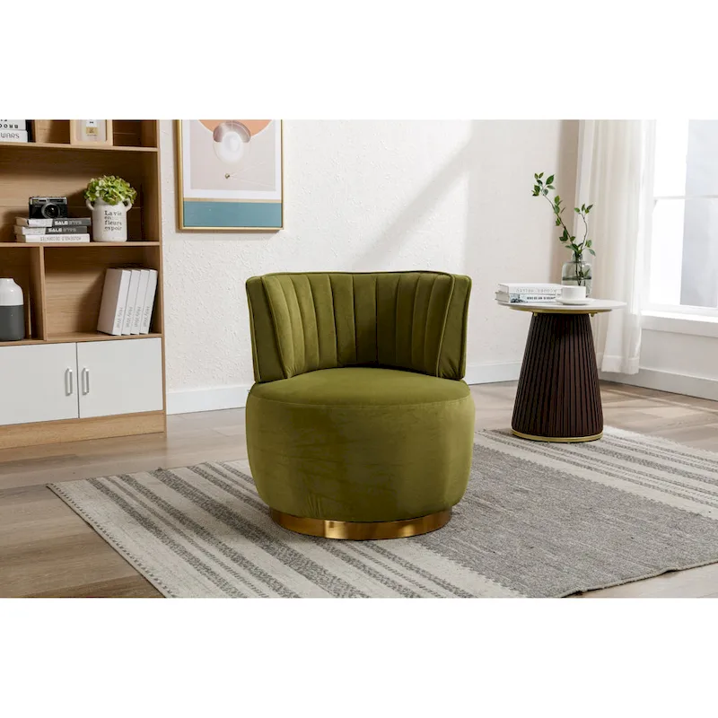 HOMEFUN Velvet Upholstered 360 Degree Swivel Armless Round Barrel Chairs