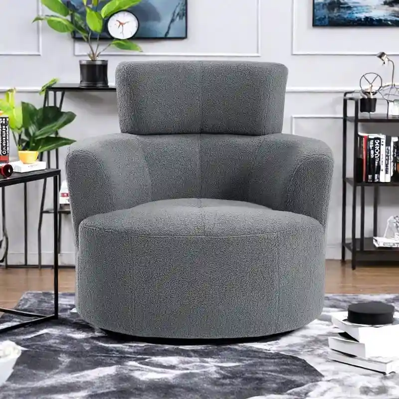 Polyester Barrel Swivel Chair with 360 Rotation, and Adjustable Headrest & Berber Fleece Upholstery - 320lb Capacity