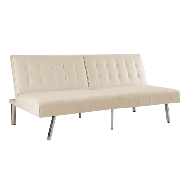 Tufted Mid-Century Modern Split Back Futon Sofa Couch Bed with Chrome Legs