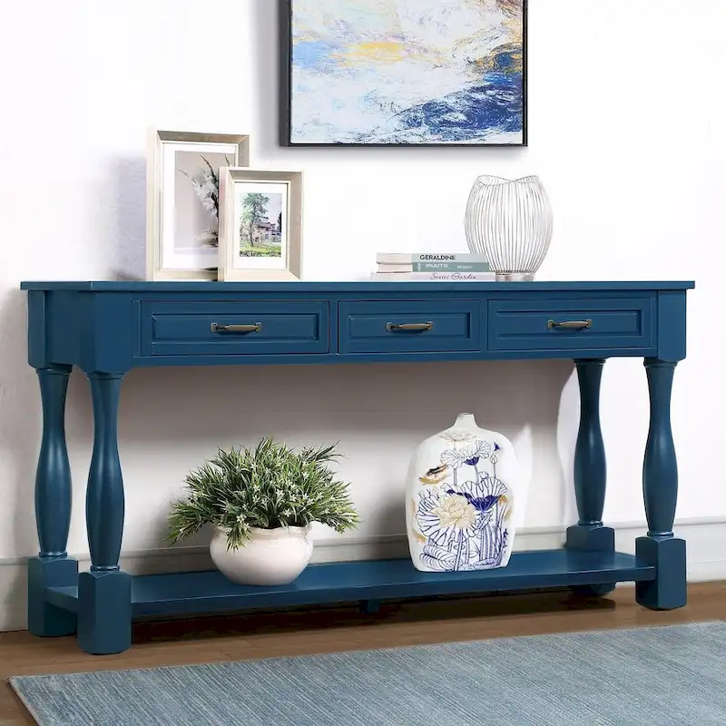 63 Solid Wood Console Table with 3 Drawers and 1 Bottom Shel