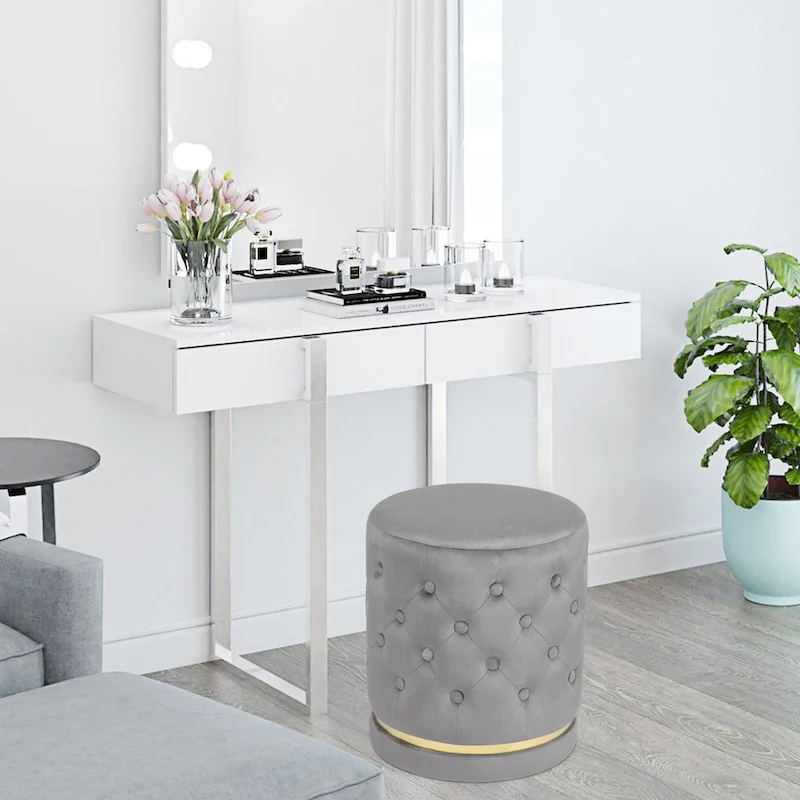 Adeco 18.3 Height Button Tufted Upholstered Round Ottoman